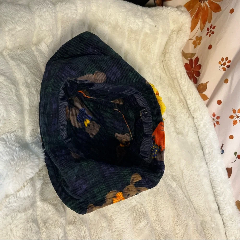 90s Coded Babydoll Toddler Teddy Bear Green Blue Flower Hat Retro Fashion Fall